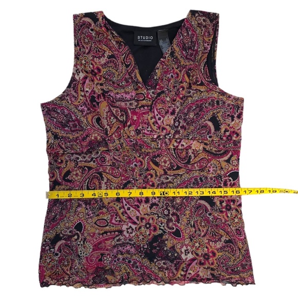 Liz Claiborne Vintage Women’s Slipover V-Neck Patterned Lined Tank Top Size L - Picture 12 of 13